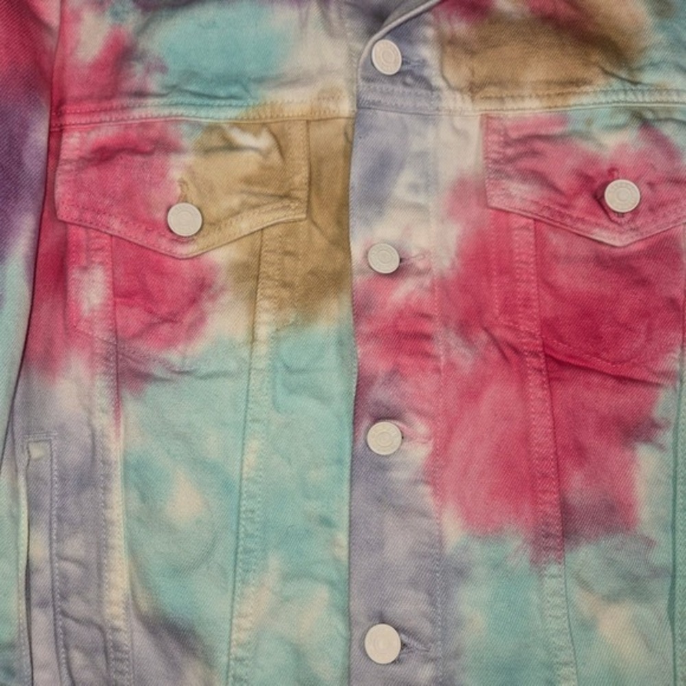 GRLFRND Kim Tie‎ Dye Denim Jacket Womens Small Pink Purple Blue Cotton Trucker - Picture 3 of 10